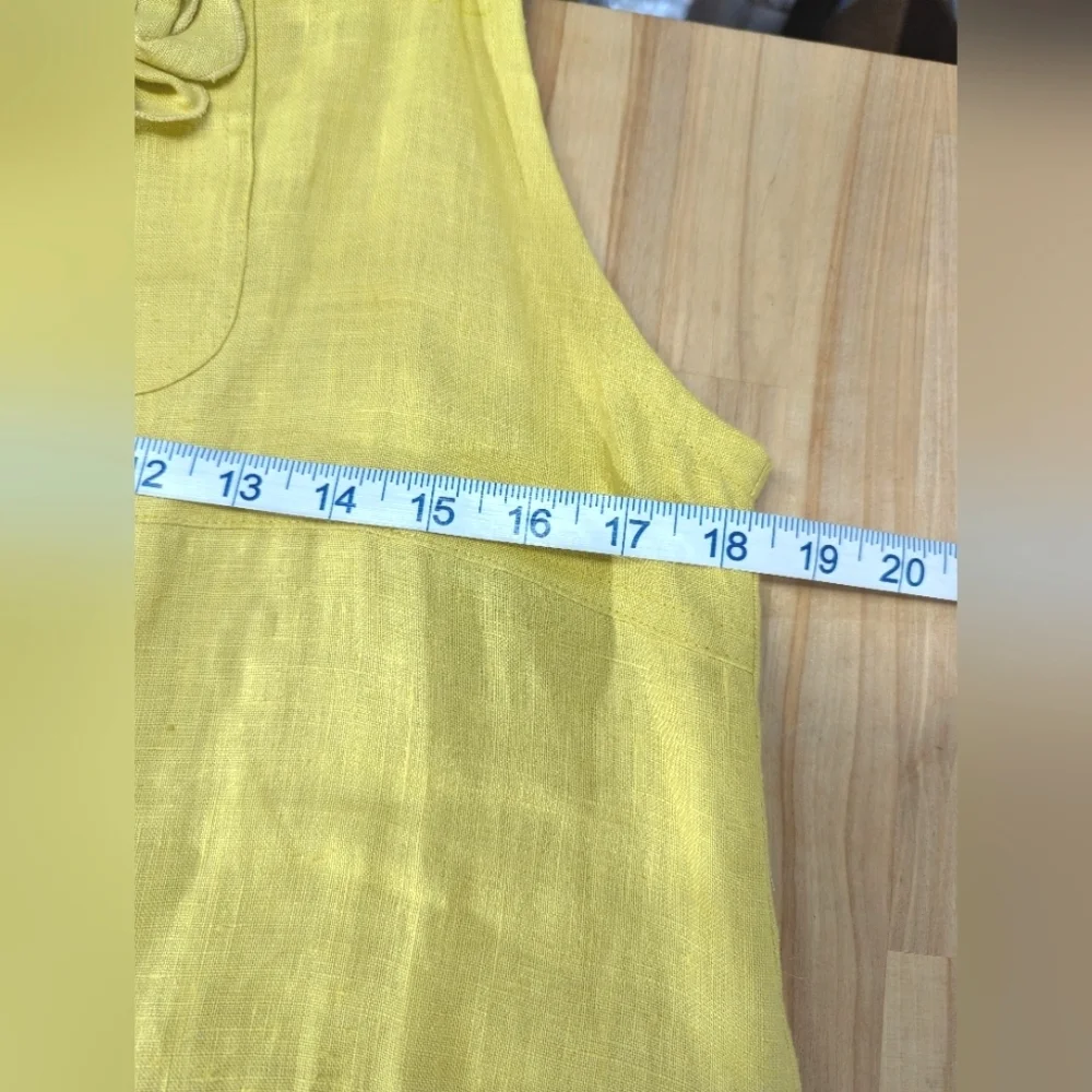 Yellow Sleeveless Linen Dress Pinafore Style Maxi With Pockets Art To Wear S Bib